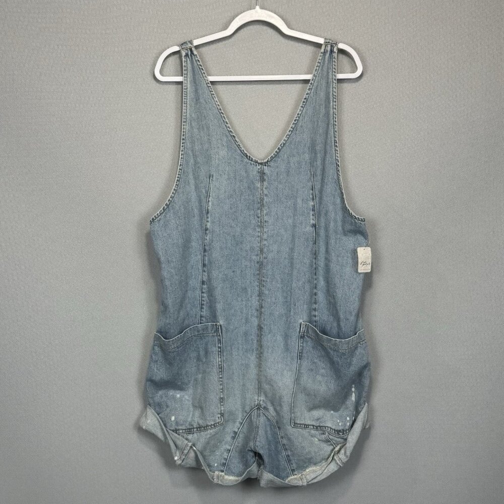We The Free People High Roller Denim Shortall Women L Light Blue Bright Eyes NWT